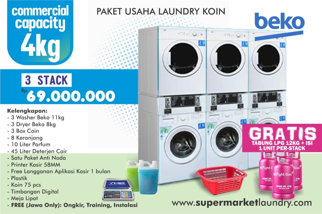 PAKET USAHA LAUNDRY KOIN BEKO 3 STACK