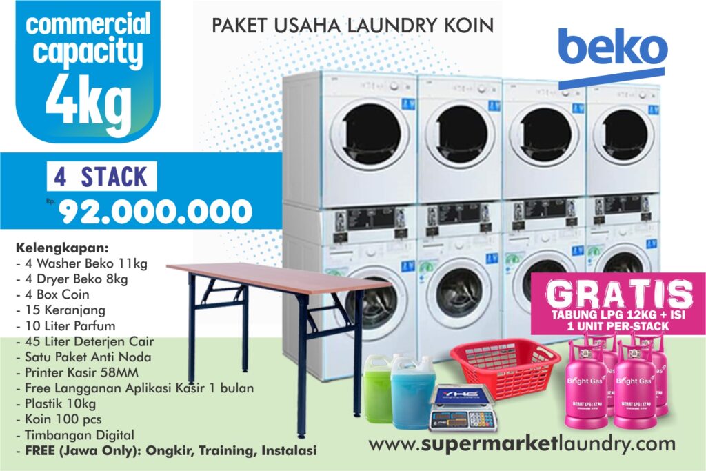 PAKET USAHA LAUNDRY KOIN BEKO 4 STACK