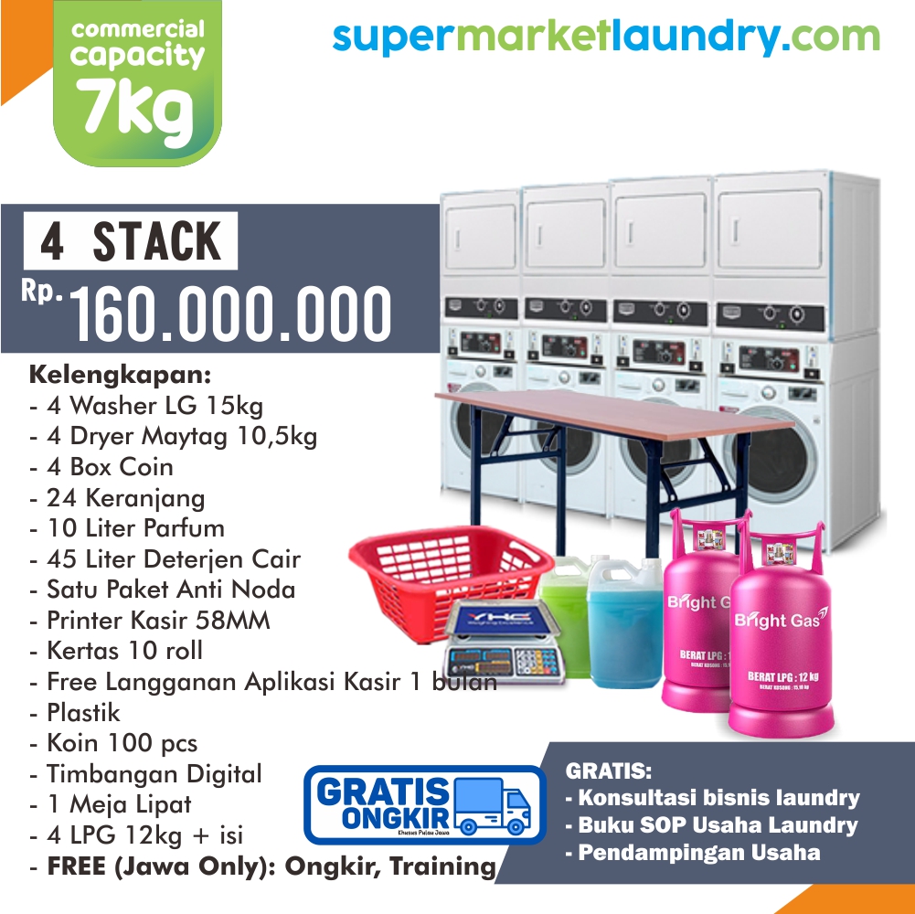 PAKET USAHA LAUNDRY KOIN LG MAYTAG 4 STACK